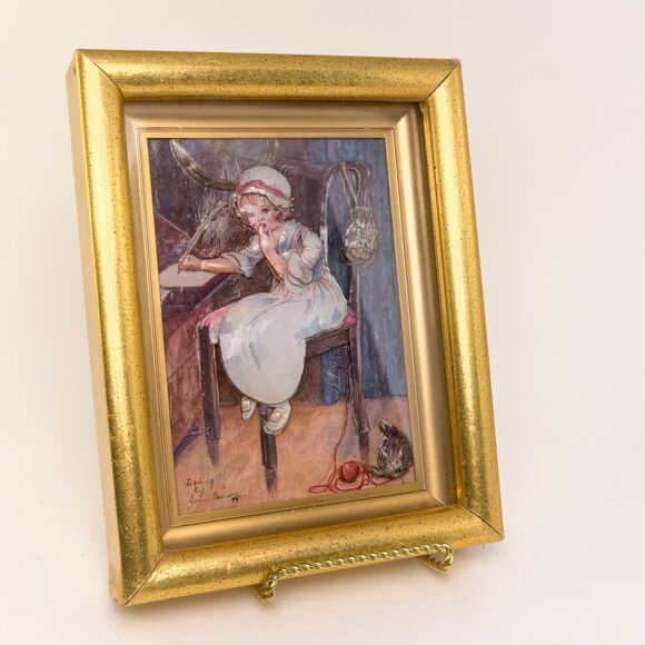 Vintage 3D Dimensional Framed Art 7x9 Gold Frame Victorian Child Scene - Picture 2 of 13